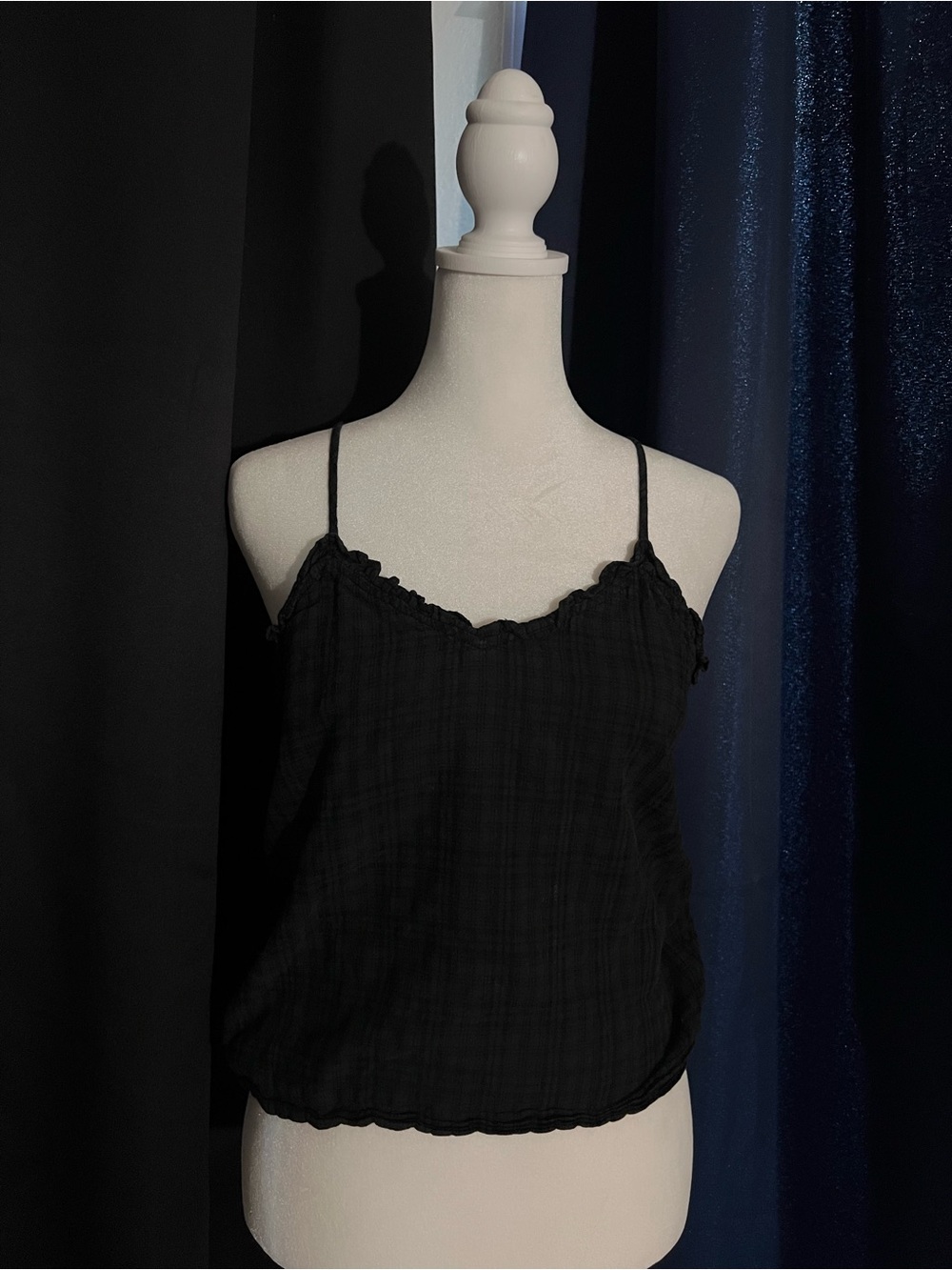 A.N.A. Black Textured Plaid Cami Tank Top Size Medium